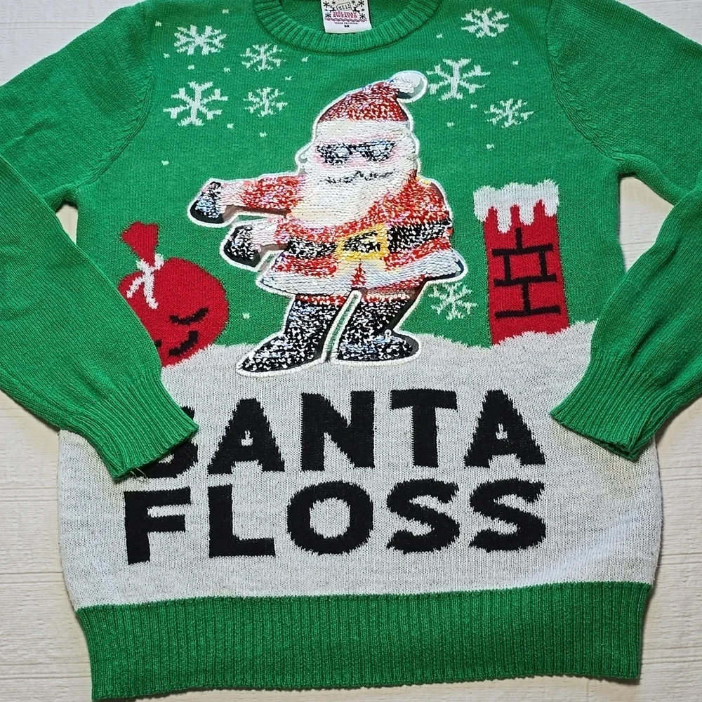 Well Worn Holiday Sweater Santa Floss Ugly Christmas Sweater KIDS Size Medium